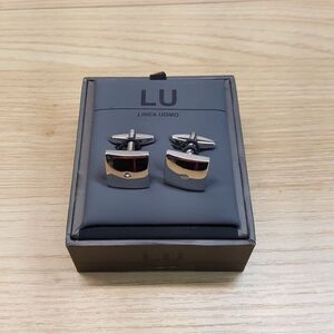 LINEA UOMO Mens Silver Square Crystal Cufflinks Rhinestone Accent Cuff Links